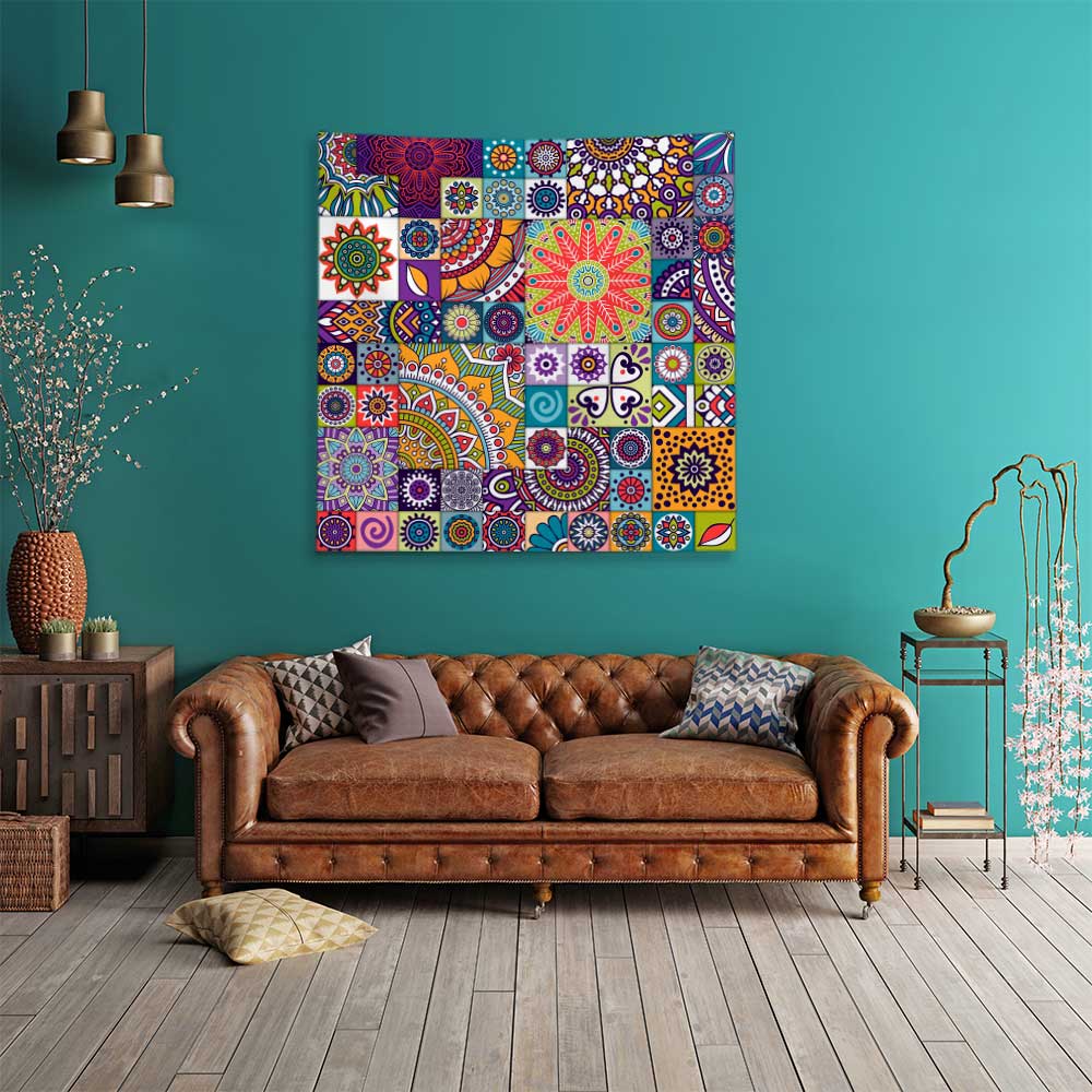 duvar-ortusu-modelleri-4287-03 Renkli Mandala Desenli Etnik Duvar Örtüsü Kumaş Baskı 4287