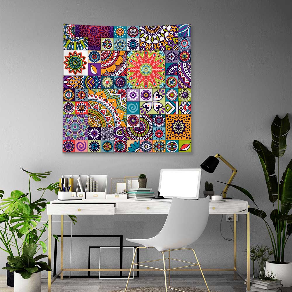 duvar-ortusu-modelleri-4287-04 Renkli Mandala Desenli Etnik Duvar Örtüsü Kumaş Baskı 4287