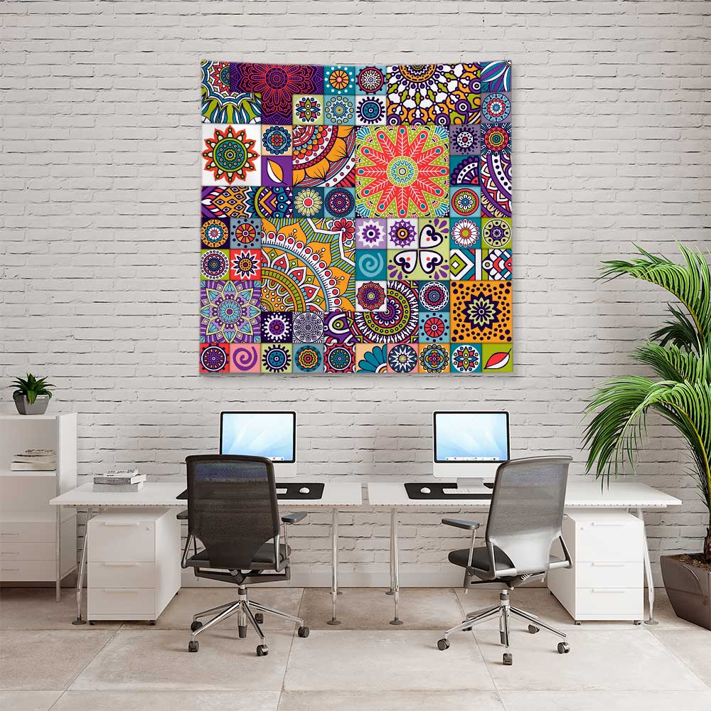 duvar-ortusu-modelleri-4287-05 Renkli Mandala Desenli Etnik Duvar Örtüsü Kumaş Baskı 4287