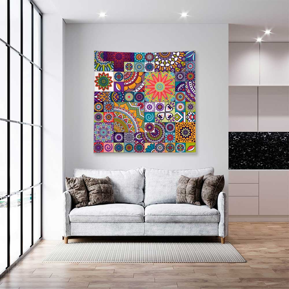 duvar-ortusu-modelleri-4287-06 Renkli Mandala Desenli Etnik Duvar Örtüsü Kumaş Baskı 4287