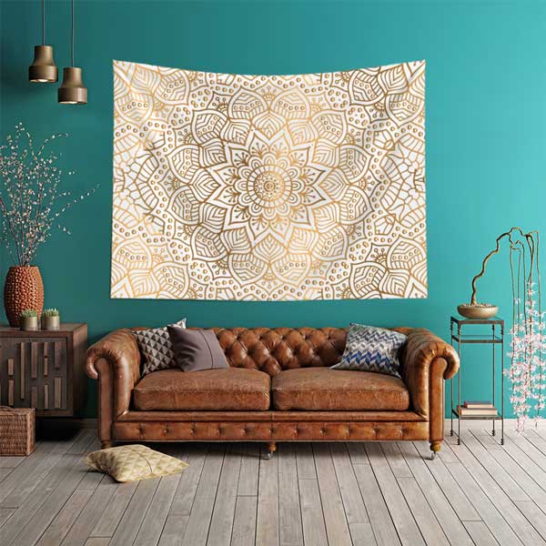 Altın Renkli Mandala Desenli Duvar Örtüsü 10524