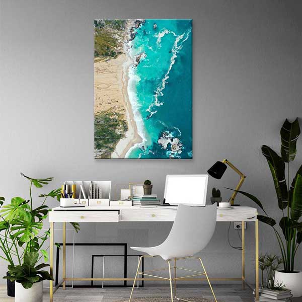 Turkuaz Deniz ve Kayalık Kıyı Üstten Görünüm Deniz Temalı Duvar Tablosu 4583