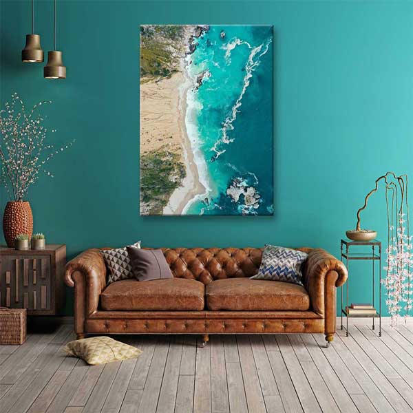 Turkuaz Deniz ve Kayalık Kıyı Üstten Görünüm Deniz Temalı Duvar Tablosu 4583