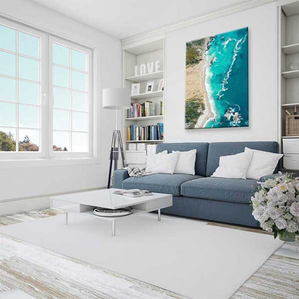 Turkuaz Deniz ve Kayalık Kıyı Üstten Görünüm Deniz Temalı Duvar Tablosu 4583