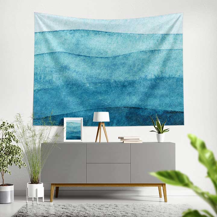 Akvarel Dalga Katmanlı Soyut Deniz Desenli Duvar Örtüsü 4635