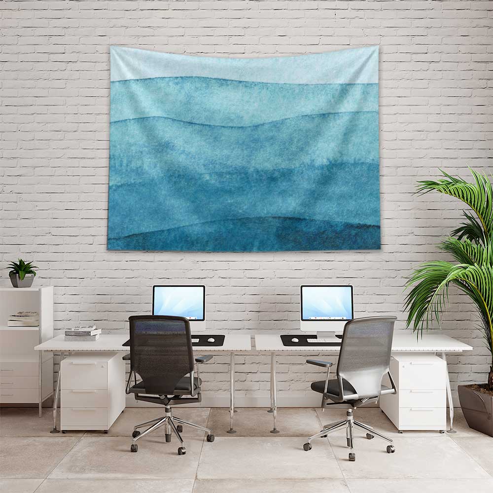 Akvarel Dalga Katmanlı Soyut Deniz Desenli Duvar Örtüsü 4635