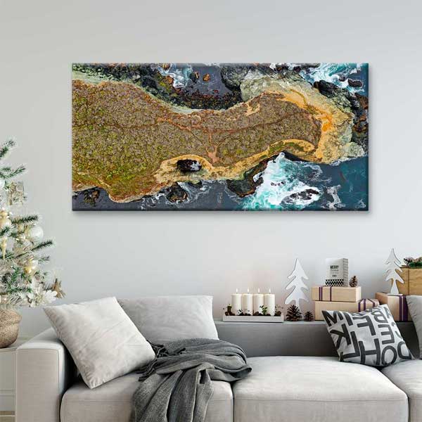 Kayalık Kıyı ve Dalgalar Üstten Görünüm Deniz Temalı Duvar Tablosu 4585