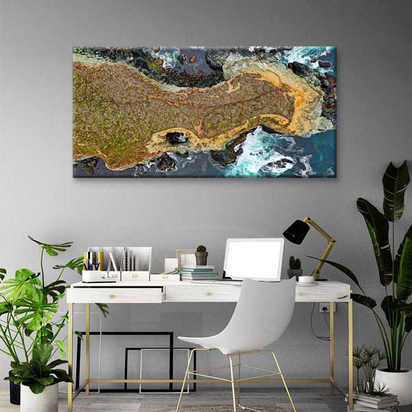 Kayalık Kıyı ve Dalgalar Üstten Görünüm Deniz Temalı Duvar Tablosu 4585