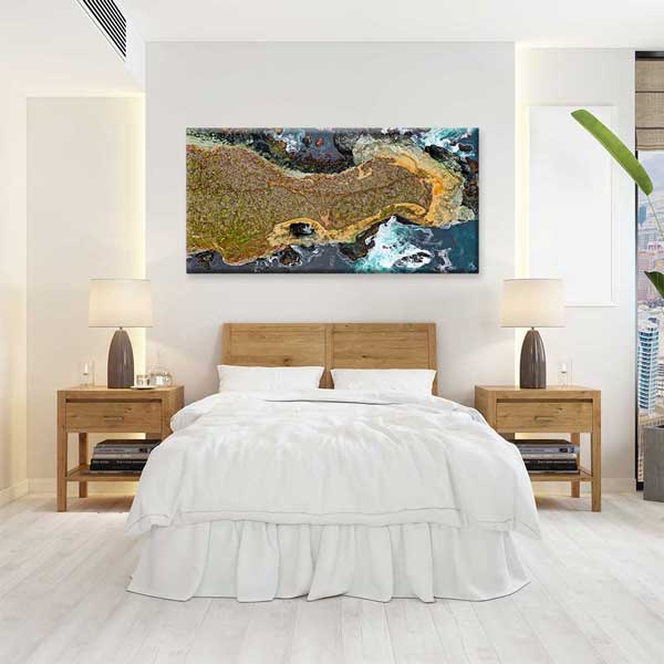 Kayalık Kıyı ve Dalgalar Üstten Görünüm Deniz Temalı Duvar Tablosu 4585