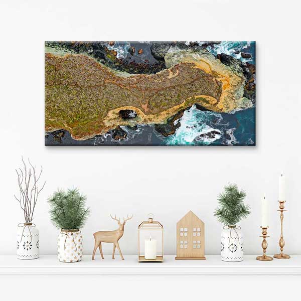 Kayalık Kıyı ve Dalgalar Üstten Görünüm Deniz Temalı Duvar Tablosu 4585