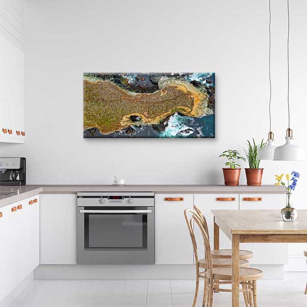 Kayalık Kıyı ve Dalgalar Üstten Görünüm Deniz Temalı Duvar Tablosu 4585