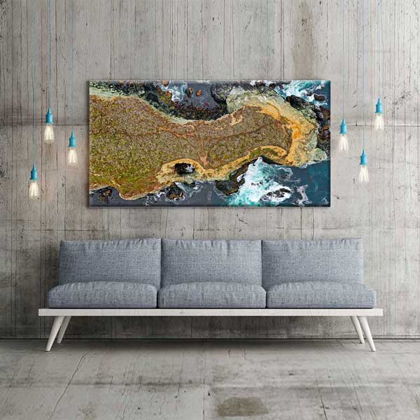 Kayalık Kıyı ve Dalgalar Üstten Görünüm Deniz Temalı Duvar Tablosu 4585