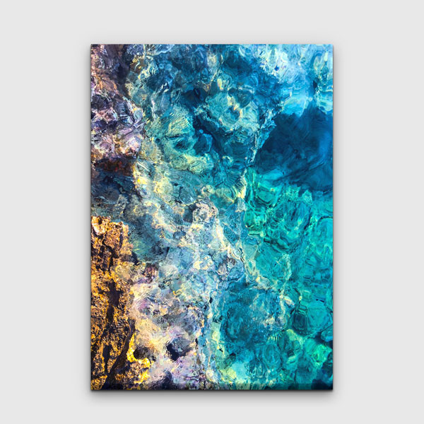 Kayalık Kıyıda Turkuaz Su Dokusu Soyut Deniz Temalı Duvar Tablosu 4587