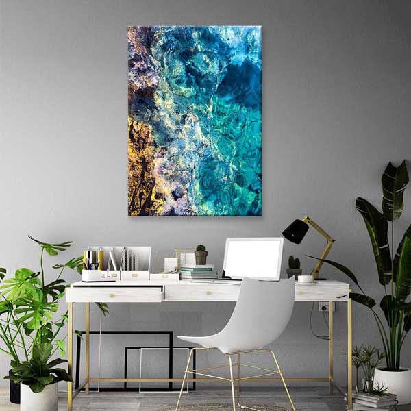 Kayalık Kıyıda Turkuaz Su Dokusu Soyut Deniz Temalı Duvar Tablosu 4587