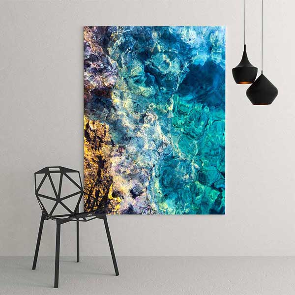 Kayalık Kıyıda Turkuaz Su Dokusu Soyut Deniz Temalı Duvar Tablosu 4587