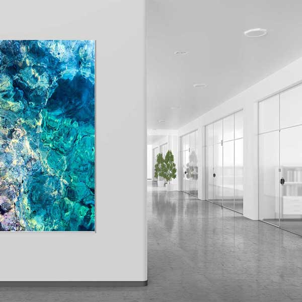 Kayalık Kıyıda Turkuaz Su Dokusu Soyut Deniz Temalı Duvar Tablosu 4587