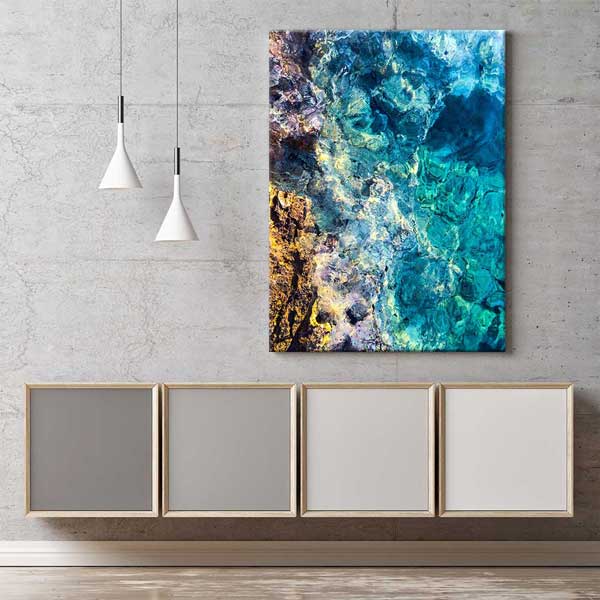 Kayalık Kıyıda Turkuaz Su Dokusu Soyut Deniz Temalı Duvar Tablosu 4587