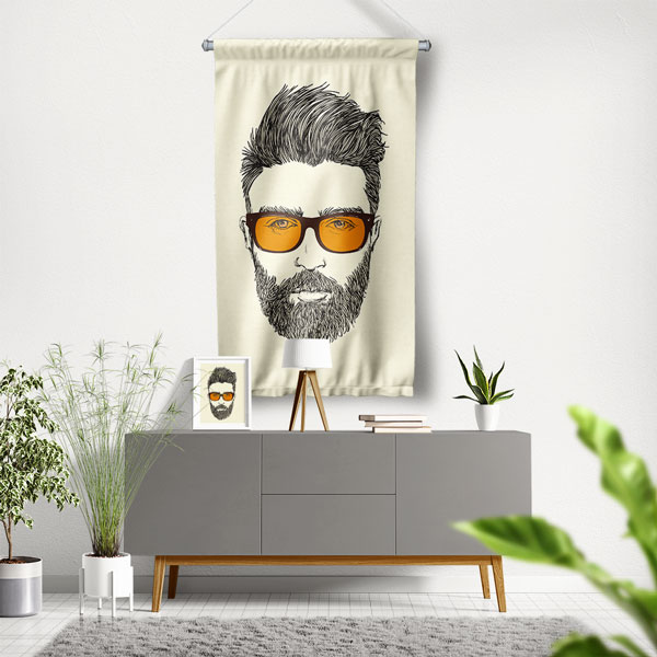 duvar-sanat-dekor-5769-00 Modern Erkek İllüstrasyonlu Berber Duvar Flaması Kumaş Baskı 5769