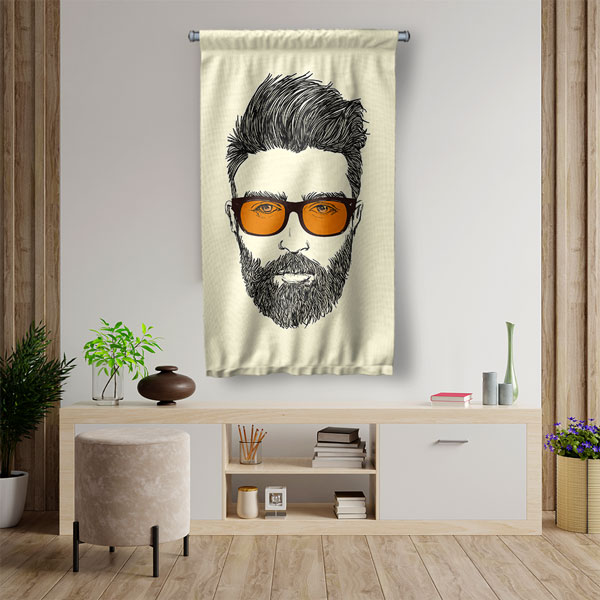 duvar-sanat-dekor-5769-02 Modern Erkek İllüstrasyonlu Berber Duvar Flaması Kumaş Baskı 5769