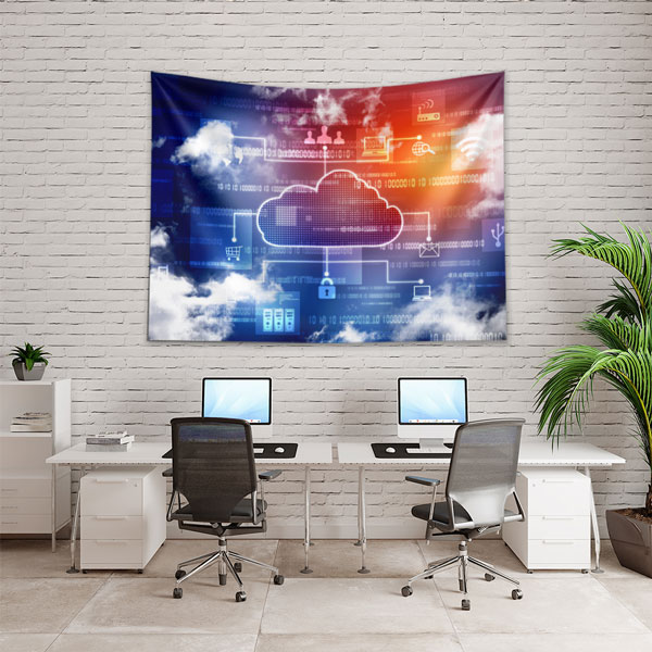 Bulut Bilişim ve Veri Akışı Temalı Dijital Sanat Duvar Örtüsü 5421