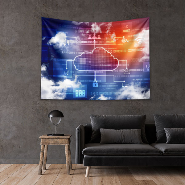 Bulut Bilişim ve Veri Akışı Temalı Dijital Sanat Duvar Örtüsü 5421