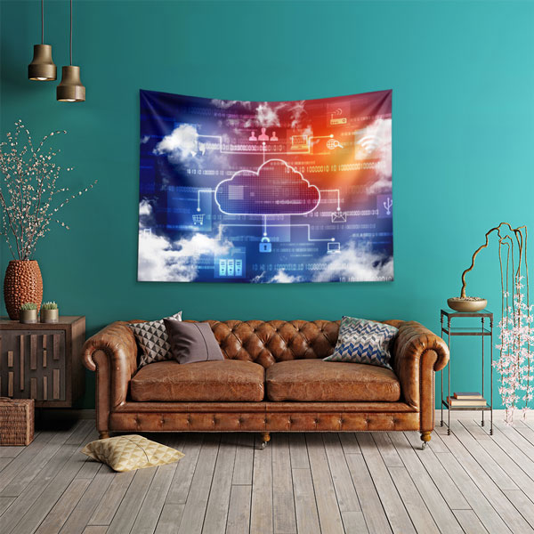 Bulut Bilişim ve Veri Akışı Temalı Dijital Sanat Duvar Örtüsü 5421