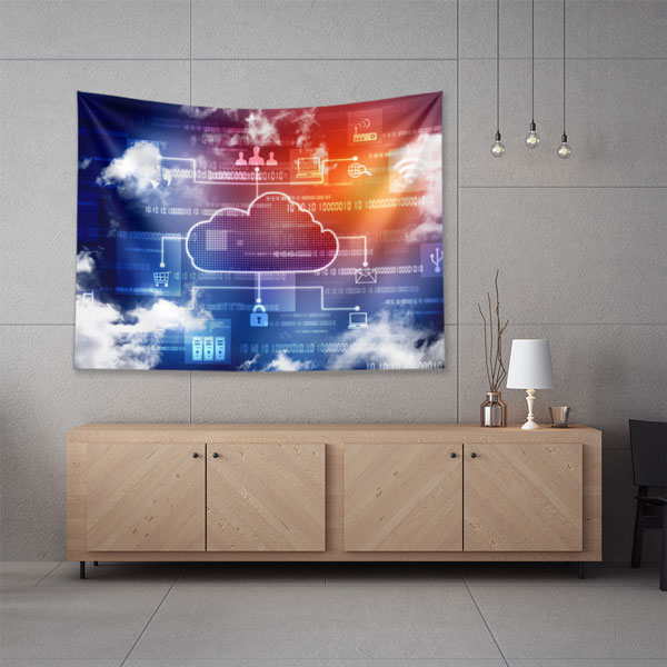 Bulut Bilişim ve Veri Akışı Temalı Dijital Sanat Duvar Örtüsü 5421