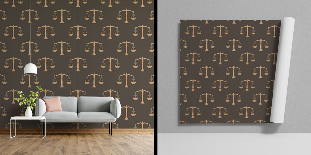 Kahverengi Zemin Üzerinde Adalet Terazisi Desenli Hukuk Duvar Kağıdı 5294