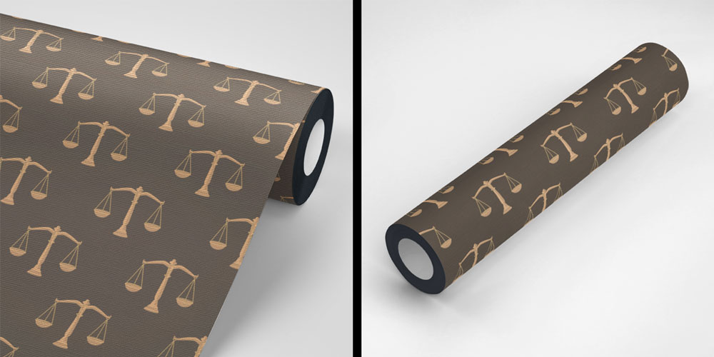 duvar-sanati-5294-05 Kahverengi Zemin Üzerinde Adalet Terazisi Desenli Hukuk Duvar Kağıdı 5294