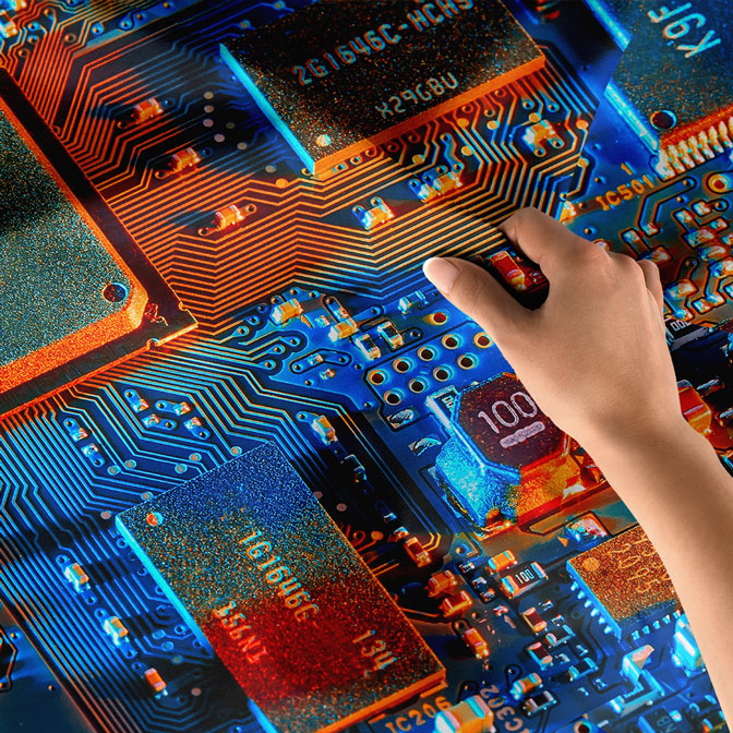 Mavi Turuncu Devre Kartı Tasarımlı Teknoloji Duvar Örtüsü 5409