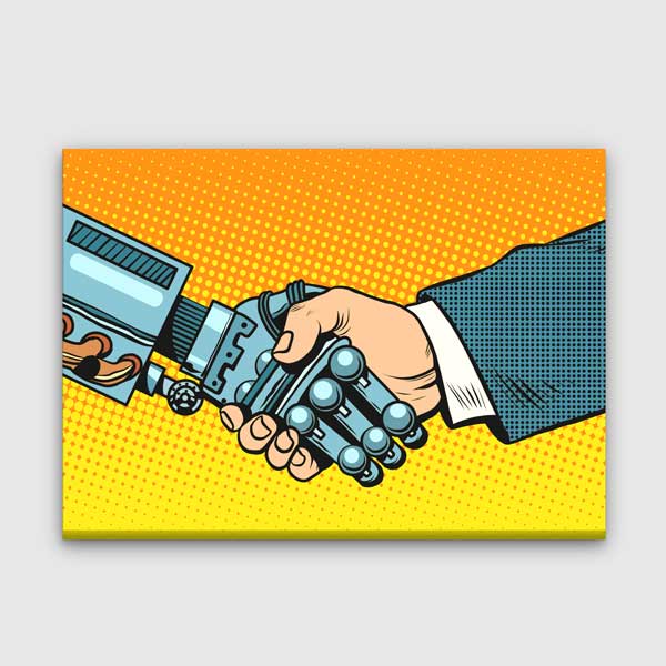 İnsan ve Robot El Sıkışması Temalı Kanvas Duvar Tablosu – 5441