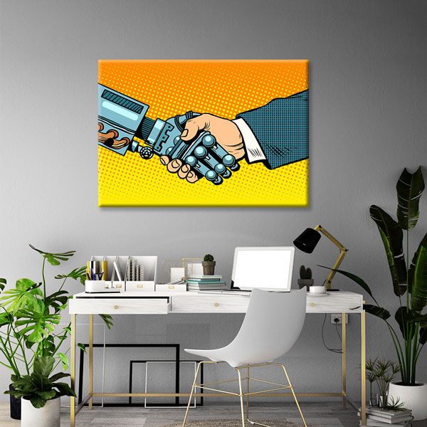 İnsan ve Robot El Sıkışması Temalı Kanvas Duvar Tablosu – 5441