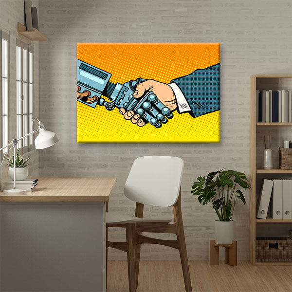 İnsan ve Robot El Sıkışması Temalı Kanvas Duvar Tablosu – 5441