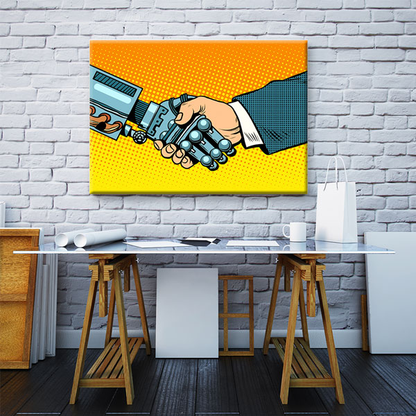 İnsan ve Robot El Sıkışması Temalı Kanvas Duvar Tablosu – 5441
