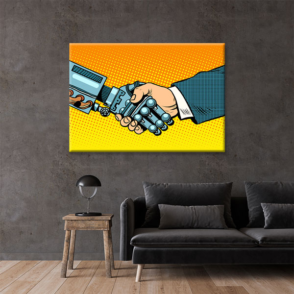 İnsan ve Robot El Sıkışması Temalı Kanvas Duvar Tablosu – 5441