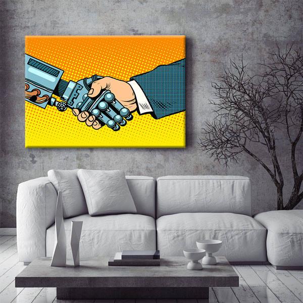 İnsan ve Robot El Sıkışması Temalı Kanvas Duvar Tablosu – 5441