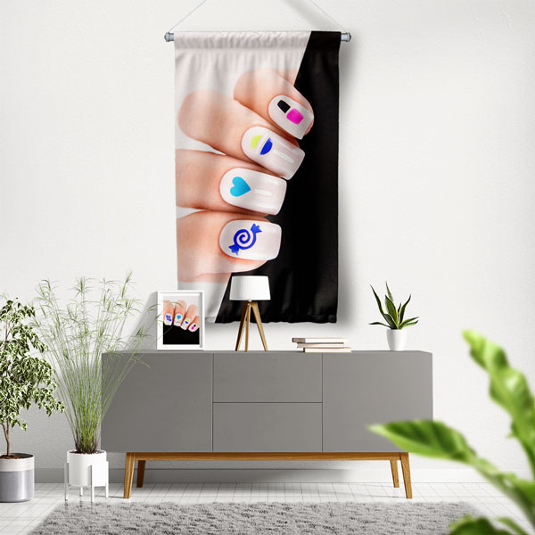 Nail Art Temalı Tırnak Tasarımı Görselli Kuaför Duvar Flaması Kumaş Baskı 5763