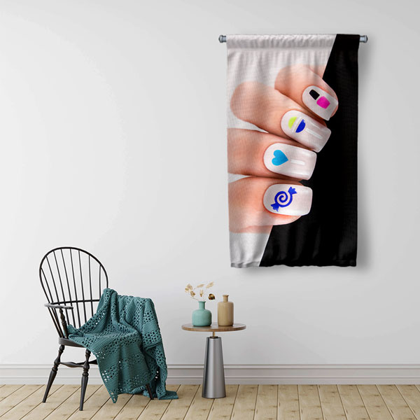 duvar-sanati-kuafor-5763-01 Nail Art Temalı Tırnak Tasarımı Görselli Kuaför Duvar Flaması Kumaş Baskı 5763