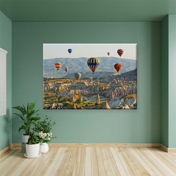 Kapadokya Vadileri ve Balonlar Manzarası Kanvas Tablo 12091
