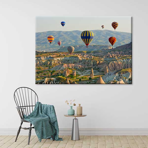 Kapadokya Vadileri ve Balonlar Manzarası Kanvas Tablo 12091