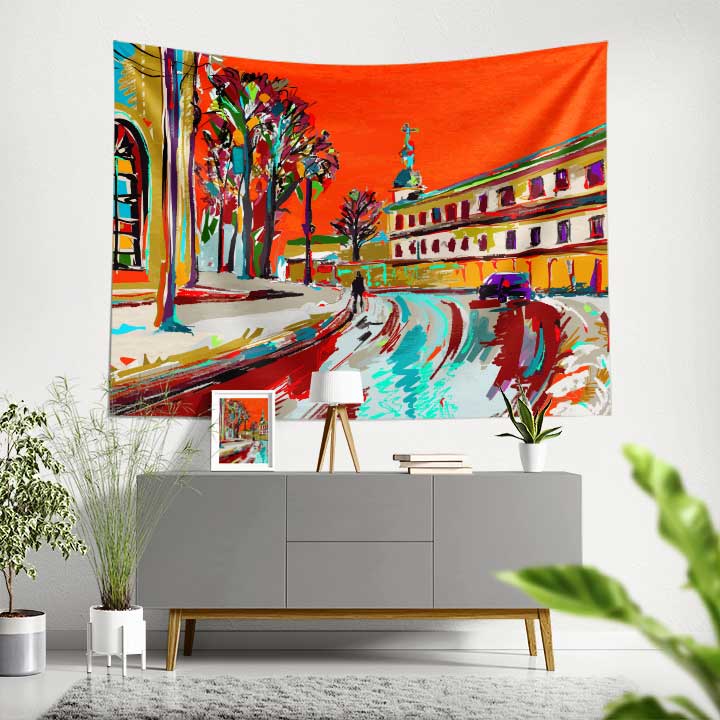 Renkli Şehir Sokak Manzarası Modern Kanvas Tablo 4392