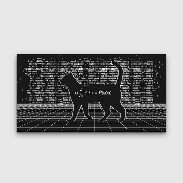 Bilim ve Kod Temalı Kedi Silüeti Dijital Sanat Kanvas Duvar Tablosu 4784