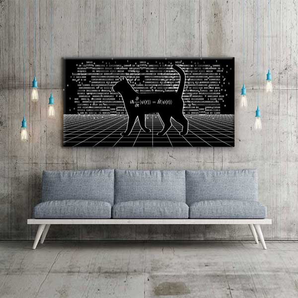 Bilim ve Kod Temalı Kedi Silüeti Dijital Sanat Kanvas Duvar Tablosu 4784