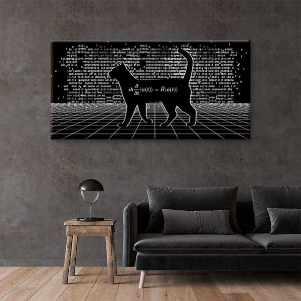 Bilim ve Kod Temalı Kedi Silüeti Dijital Sanat Kanvas Duvar Tablosu 4784