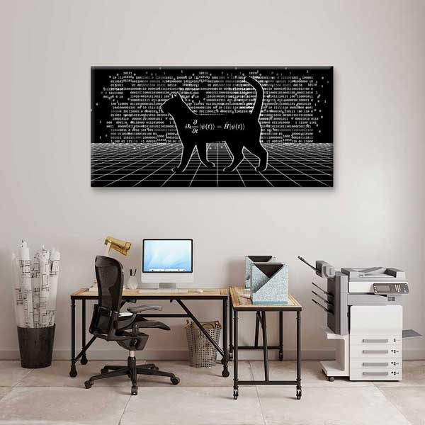 Bilim ve Kod Temalı Kedi Silüeti Dijital Sanat Kanvas Duvar Tablosu 4784