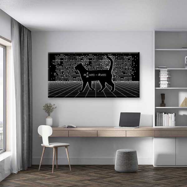 Bilim ve Kod Temalı Kedi Silüeti Dijital Sanat Kanvas Duvar Tablosu 4784