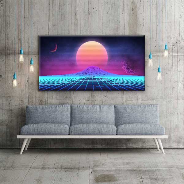 Synthwave Retro Fütüristik Manzara Neon Güneş Kanvas Duvar Tablosu 4787