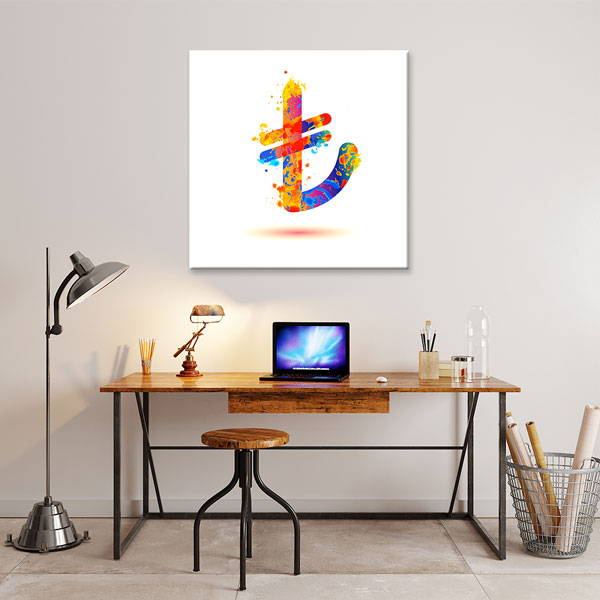 duvar-tablo-dekor-5336-01 Renkli Türk Lirası Sembolü Modern Kanvas Duvar Tablosu – 5336