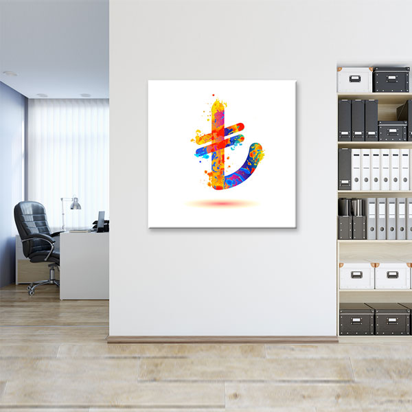 duvar-tablo-dekor-5336-03 Renkli Türk Lirası Sembolü Modern Kanvas Duvar Tablosu – 5336