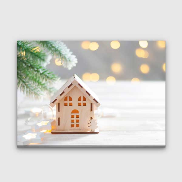 duvar-tablo-dekor-5524-00 Ahşap Ev Maketi ve Işıklandırmalı Kanvas Tablo – 5524